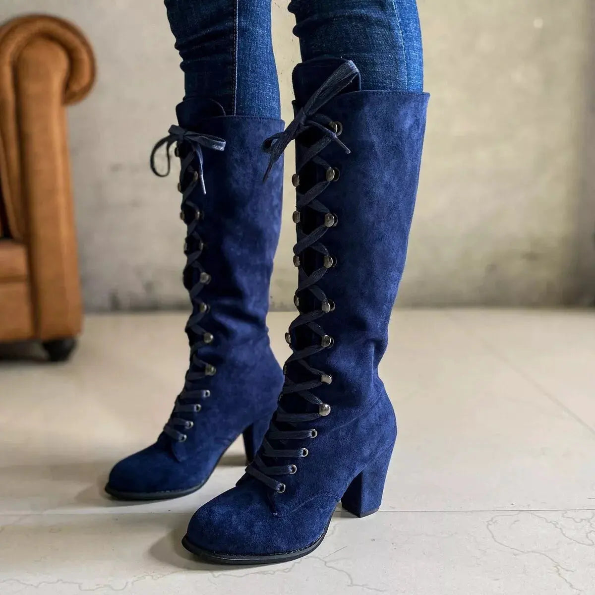 Lace Up Block Heels Boots by Partner Label