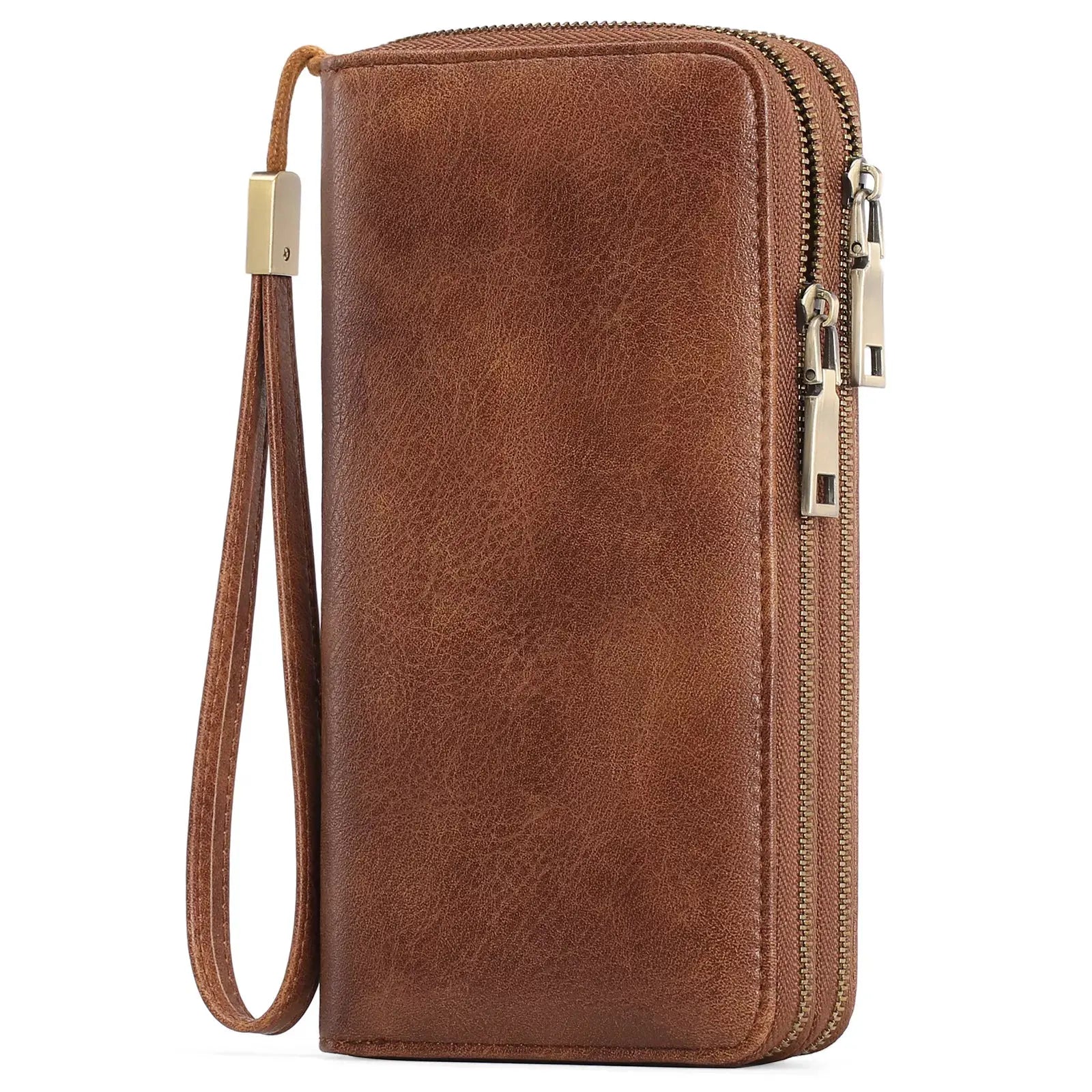 Vintage Style Double Zipper Leather Wallet by Partner Label