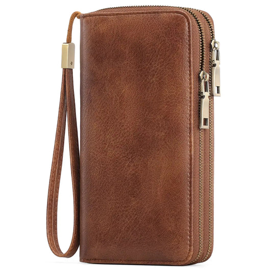 Vintage Style Double Zipper Leather Wallet by Partner Label