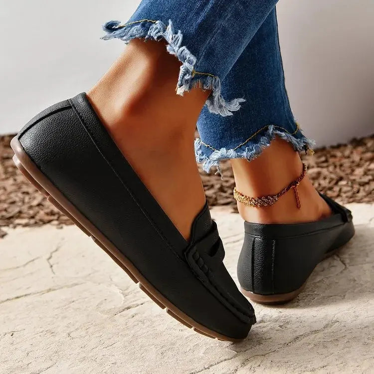 PU Leather Round Toe Flat Slip-Ons by Partner Label