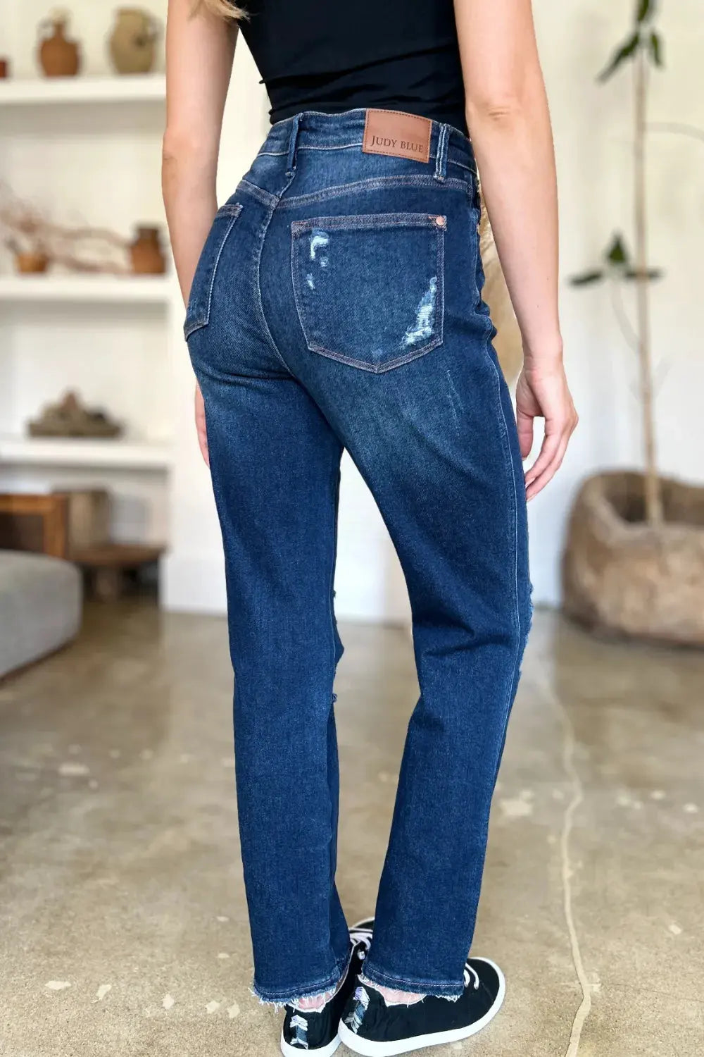 Judy Blue Full Size High Waist Rigid Magic Heavy Destroy Straight Jeans by Judy Blue