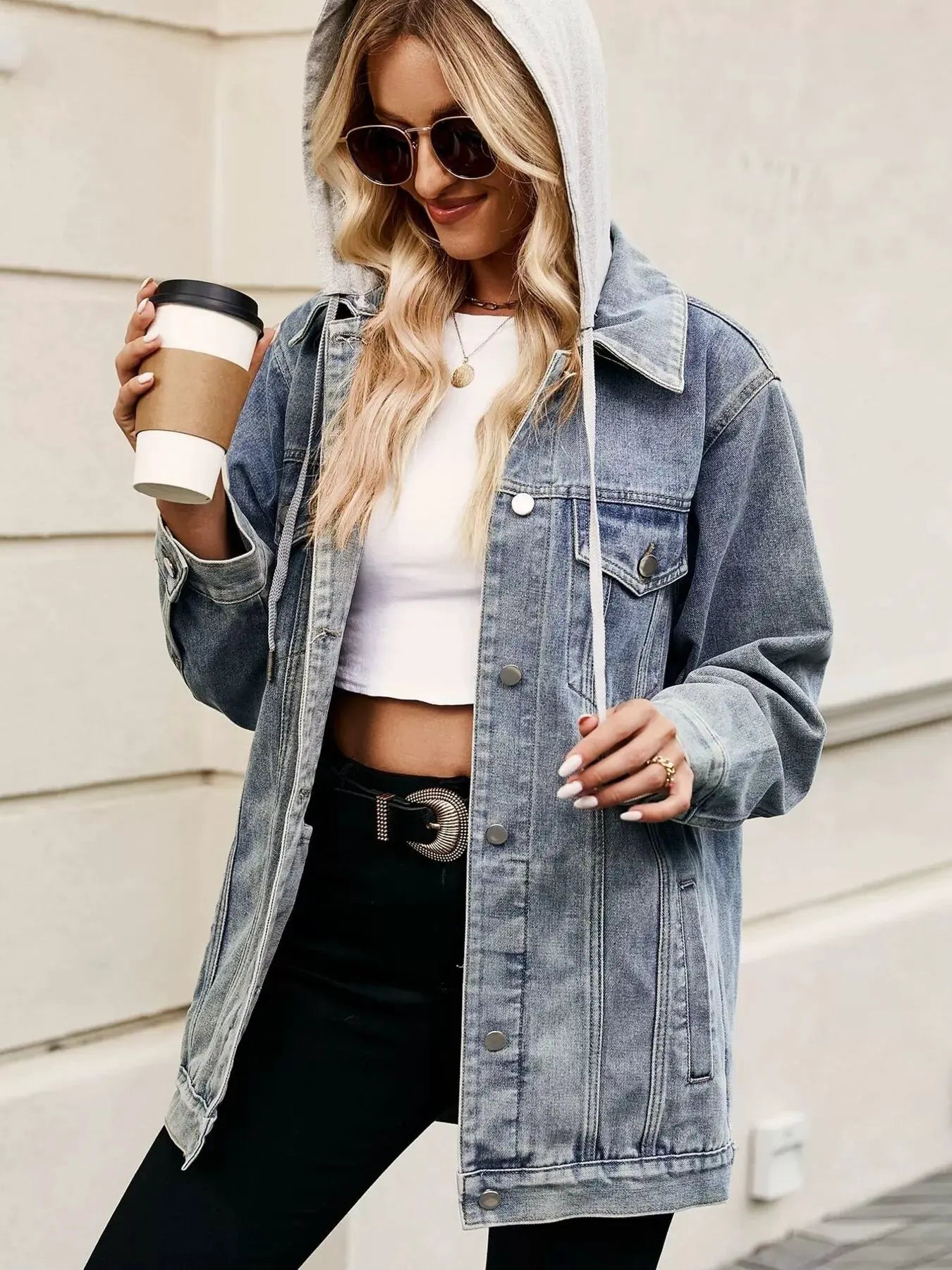Button Up Long Sleeve Denim Jacket by Partner Label