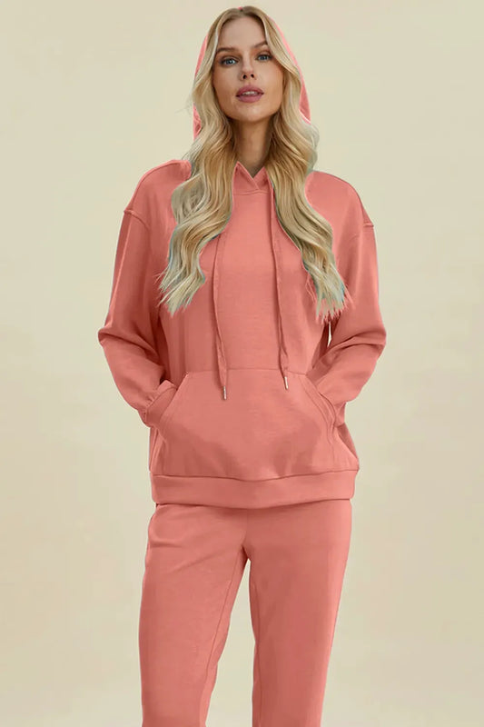 Basic Bae Full Size Air Scuba Drawstring Long Sleeve Hoodie with Kangaroo Pocket by Basic Bae