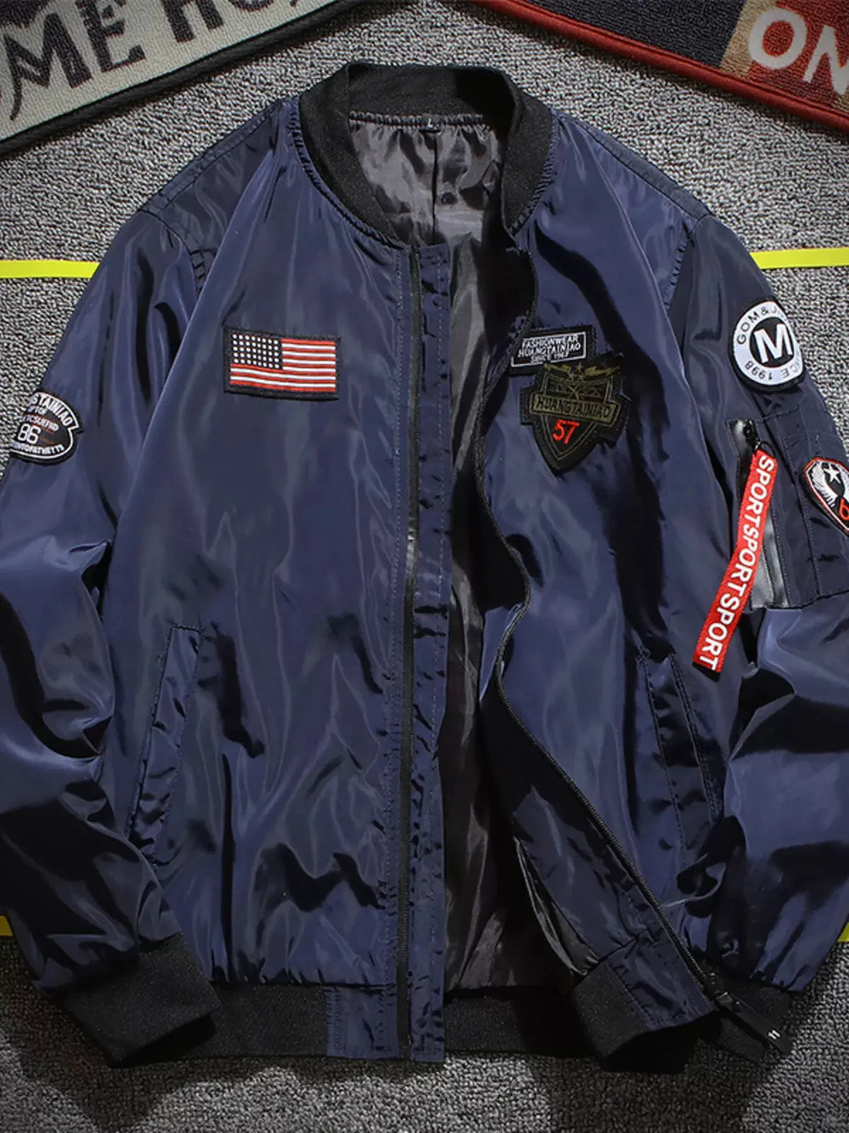 Men's Plus Size Military-Inspired Patched Bomber Jacket by Trendsi