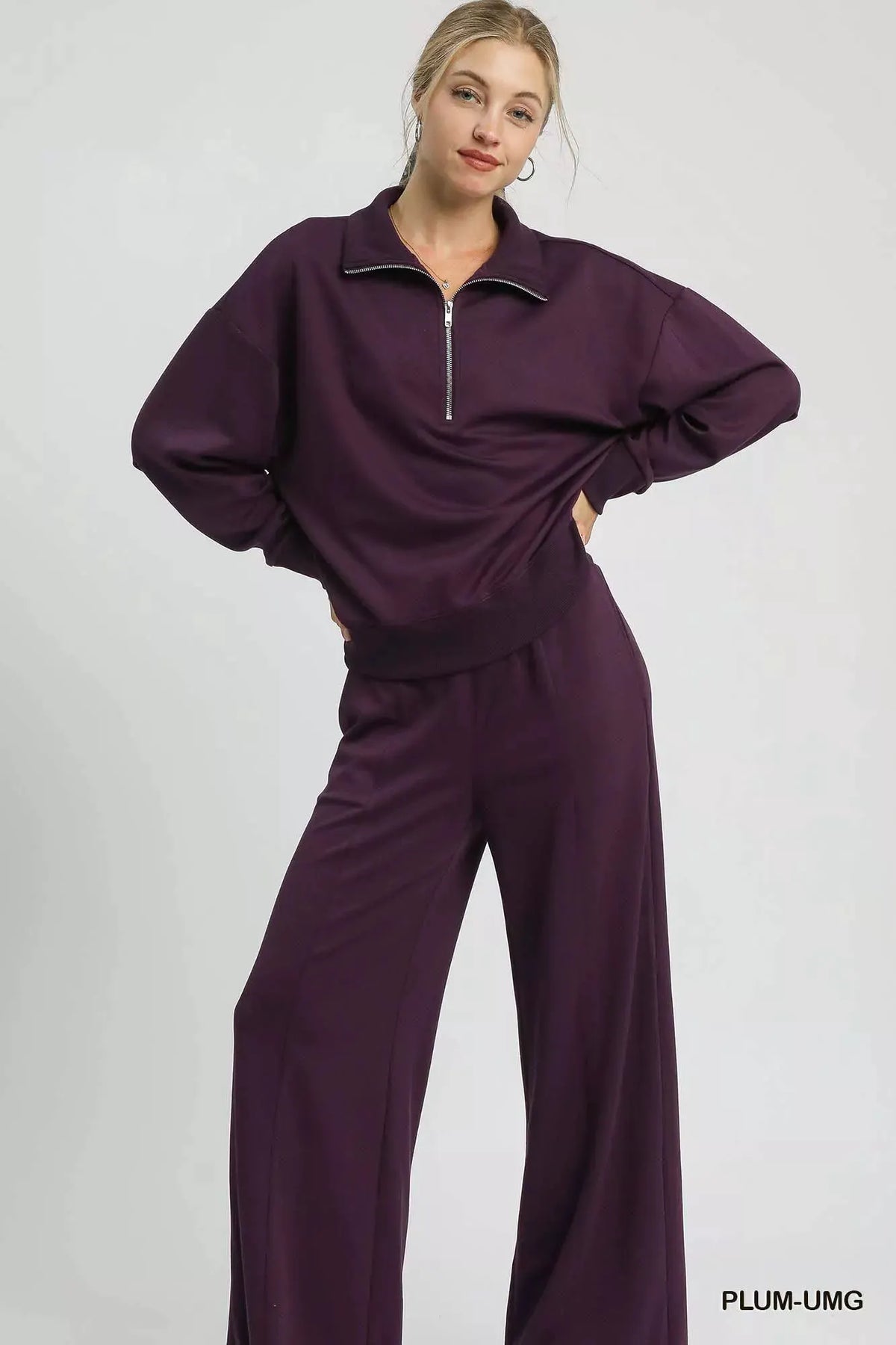 Umgee Half Zip Drop Shoulder Sweatshirt by Umgee