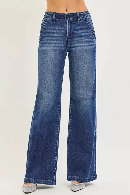 RISEN High Rise Wide Leg Slanted Pocket Jeans by RISEN