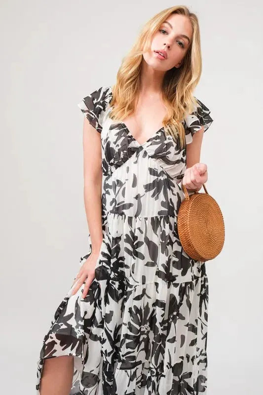 And The Why Ruffled Sleeve Tiered Floral Print Maxi Dress by And The Why