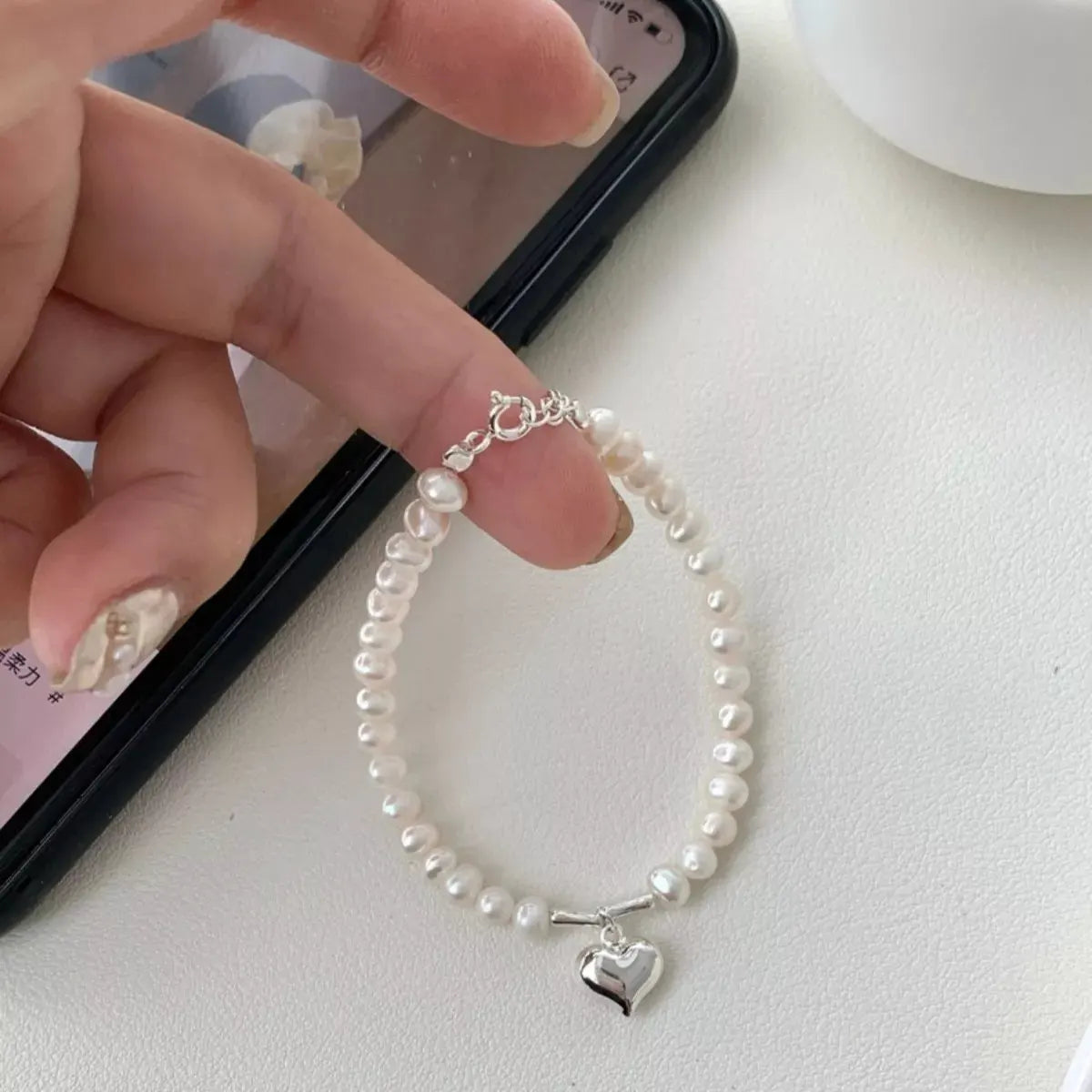 Pearl Heart Charm Bracelet by Partner Label