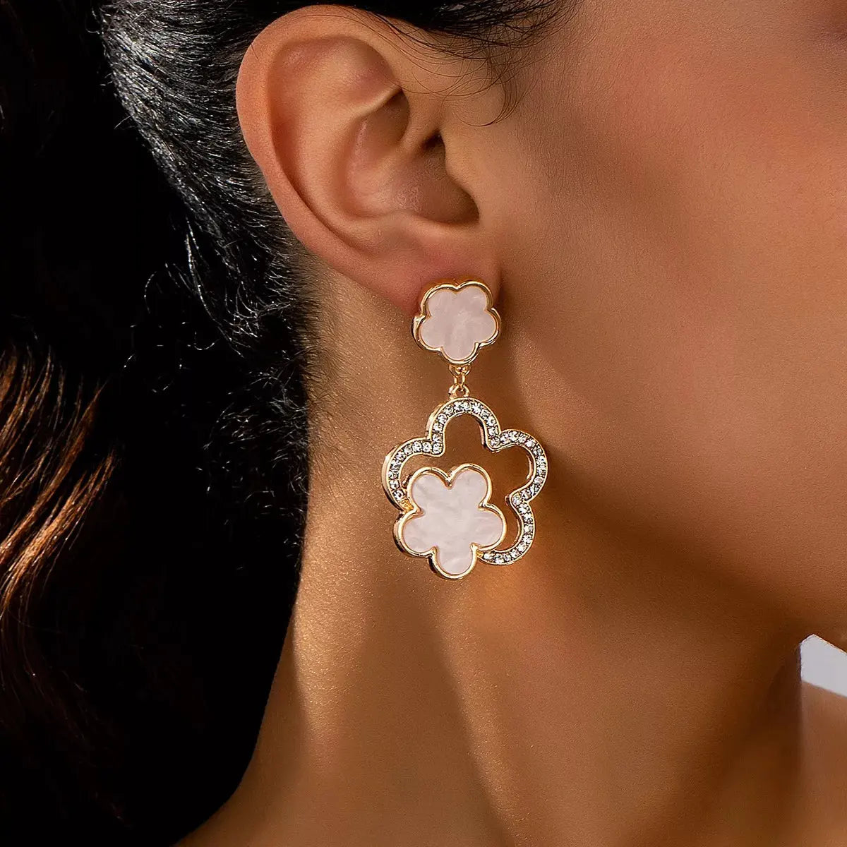 Lucky Clover Dangle Earrings with Rhinestone Accents by Partner Label