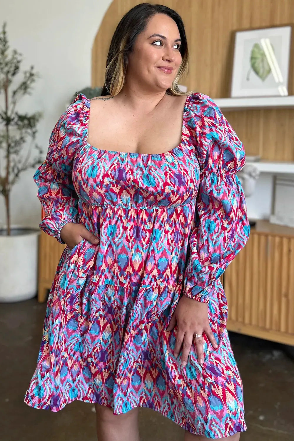 Double Take Full Size Printed Long Sleeve Dress by Double Take