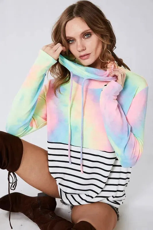 BiBi Tie Dye French Terry Cowl Neck Top by BiBi