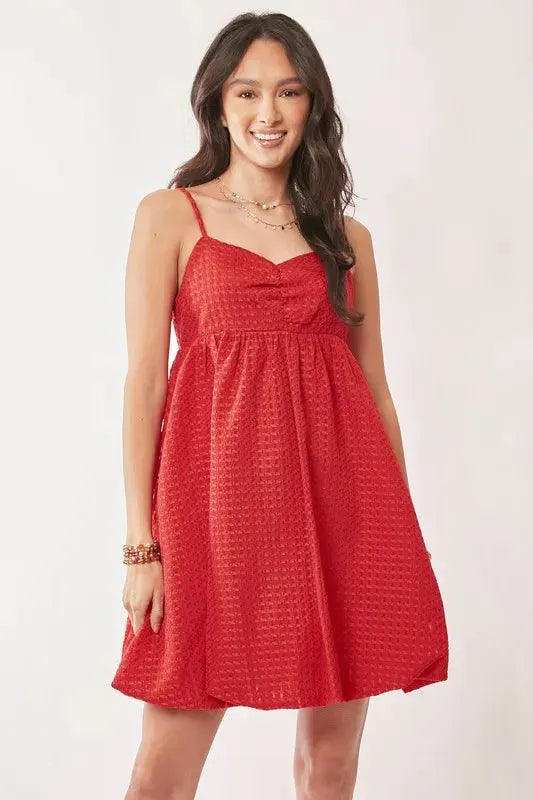 Davi & Dani Textured Sweetheart Neckline Bubble Hem Dress by Davi & Dani