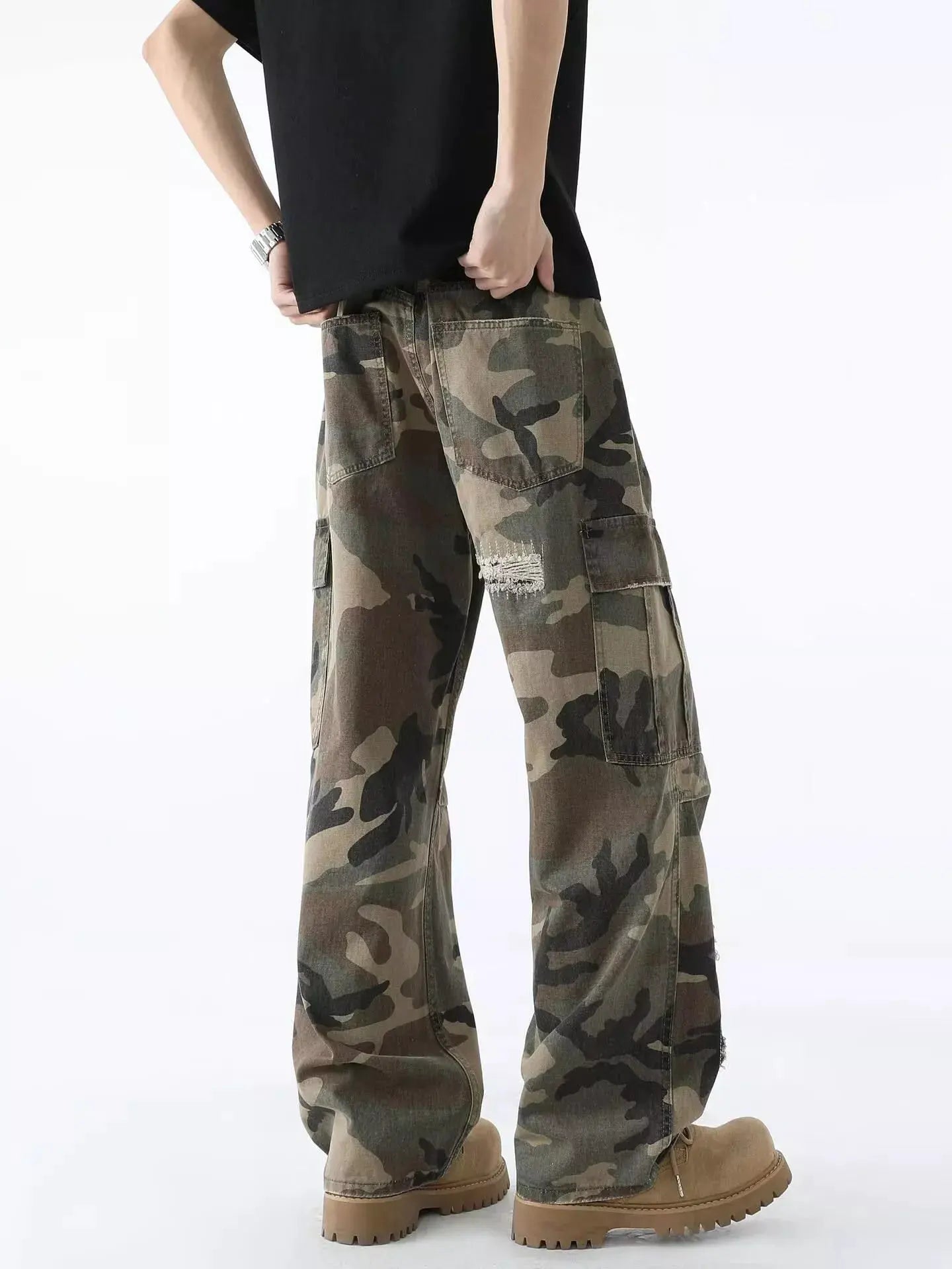 Men's Full Size Distressed Camouflage Wide Leg Jeans Plus Size by Partner Label