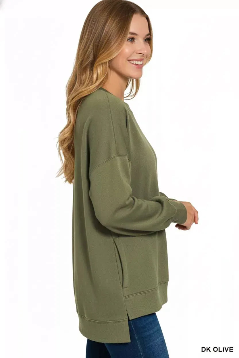 Zenana Fleece Hi-low Boyfriend Sweatshirts with Pockets by Zenana