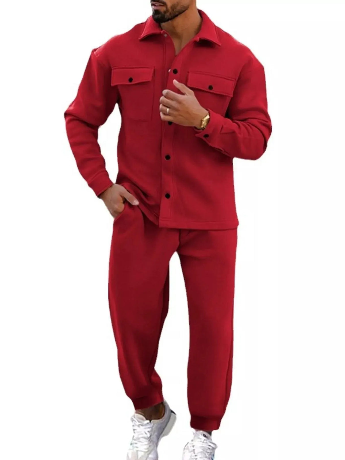 Men's Full Size Long-Sleeve Shirt and Joggers Set Plus Size by Partner Label