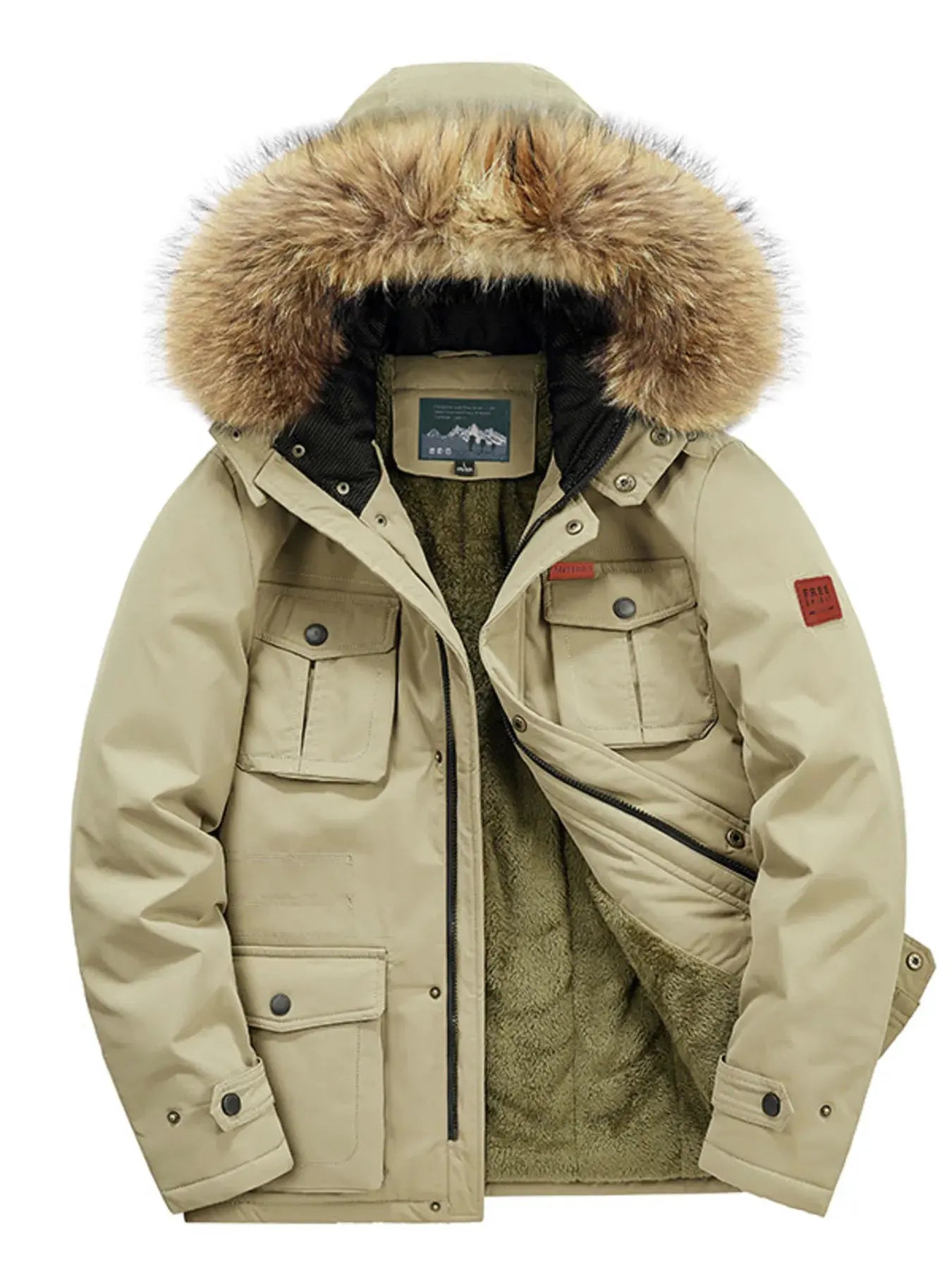 Men's Plus Size Fur Hooded Warm Winter Coat by Partner Label