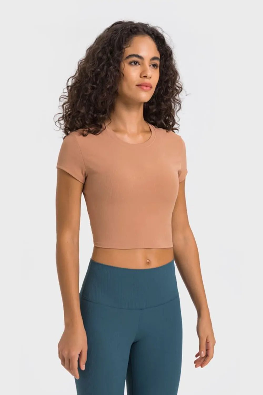 Millennia Round Neck Short Sleeve Cropped Sports T-Shirt by Millennia