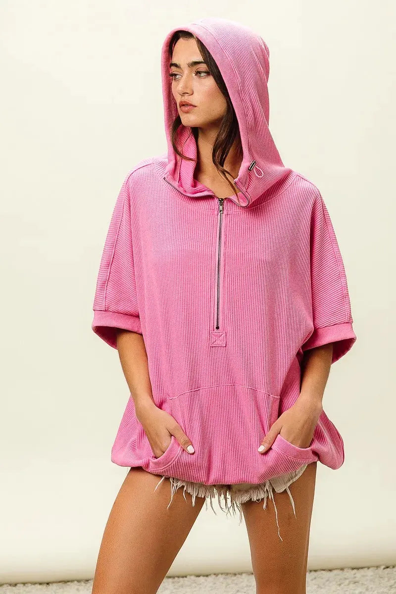 BiBi Vintage Washed Waffle Thermal Hoodie by BiBi