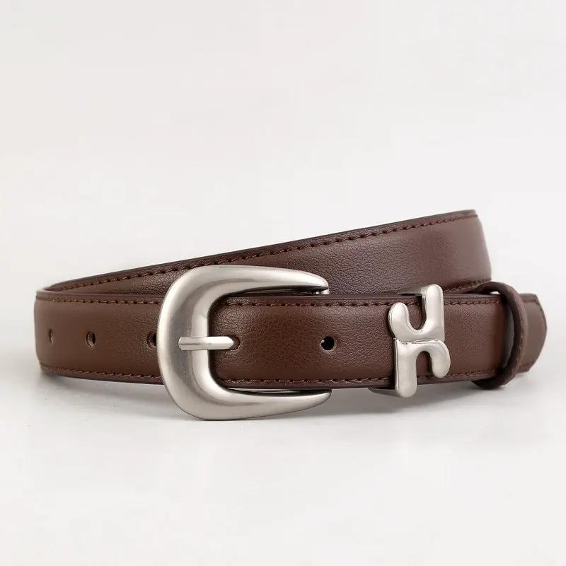 Leather Belt with Stylish H-Shaped Buckle by Trendsi