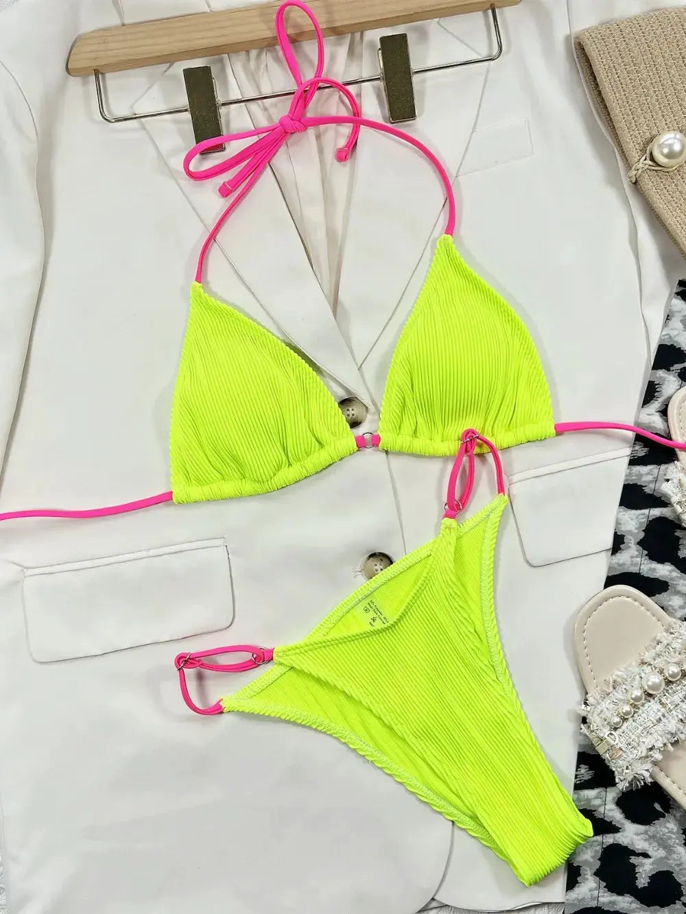 Ribbed Tie Back Bikini Set by Partner Label