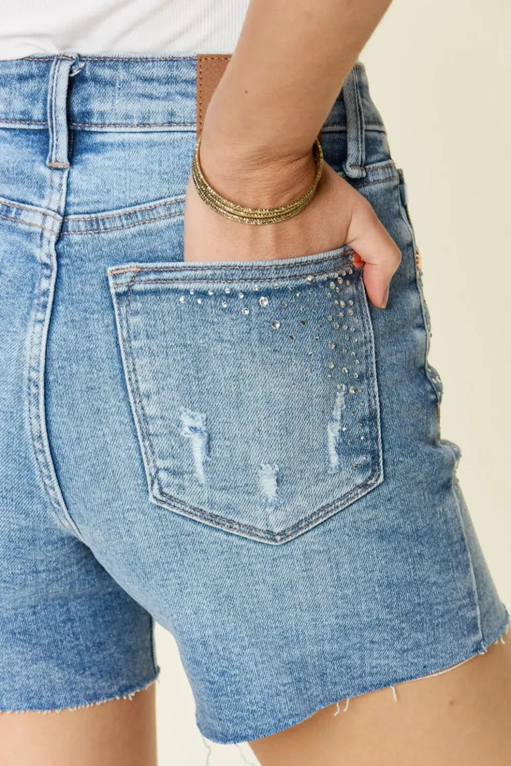 Judy Blue Full Size High Waist Rhinestone Decor Denim Shorts by Judy Blue