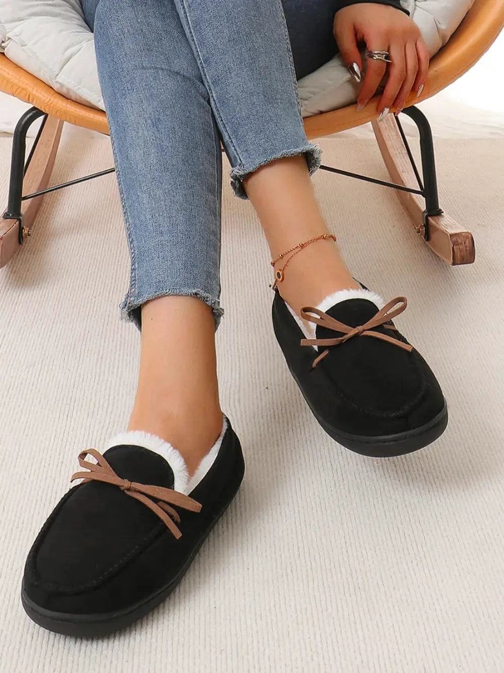 Bow Round Toe Flat Slip-Ons by Partner Label