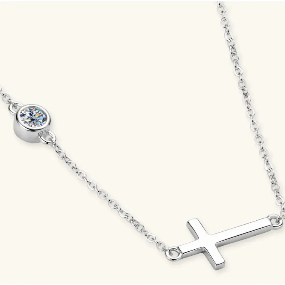 Cross 925 Sterling Silver Moissanite Necklace by Partner Label