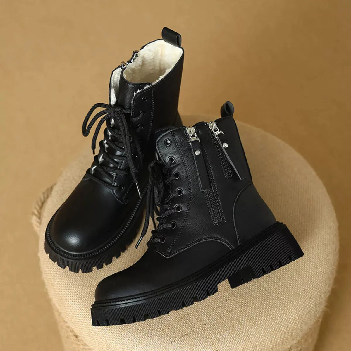 Lace-Up Ankle Combat Boots by Partner Label