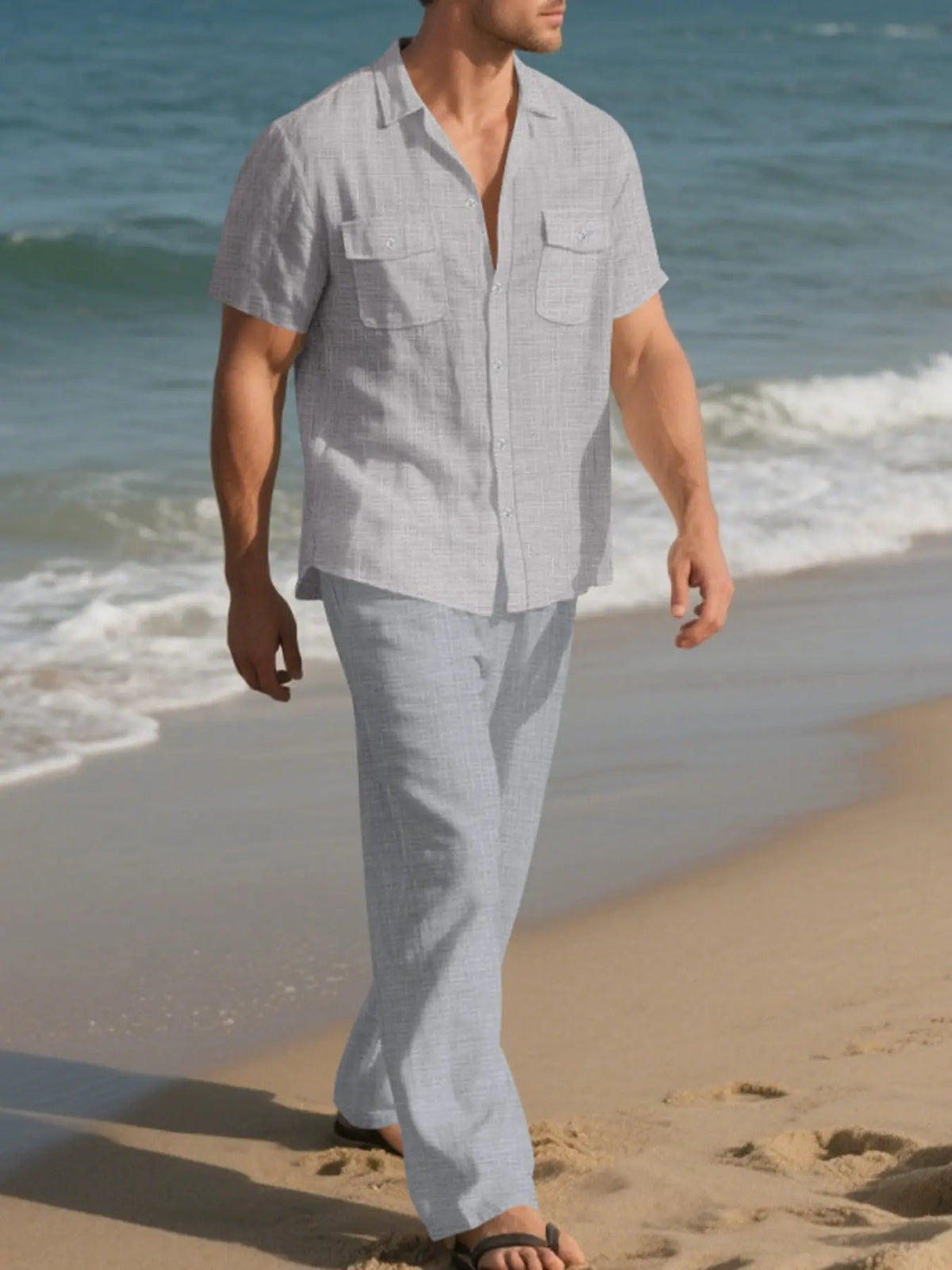 Men's Full Size Casual Button Up Shirt and Pants Set Plus Size by Trendsi
