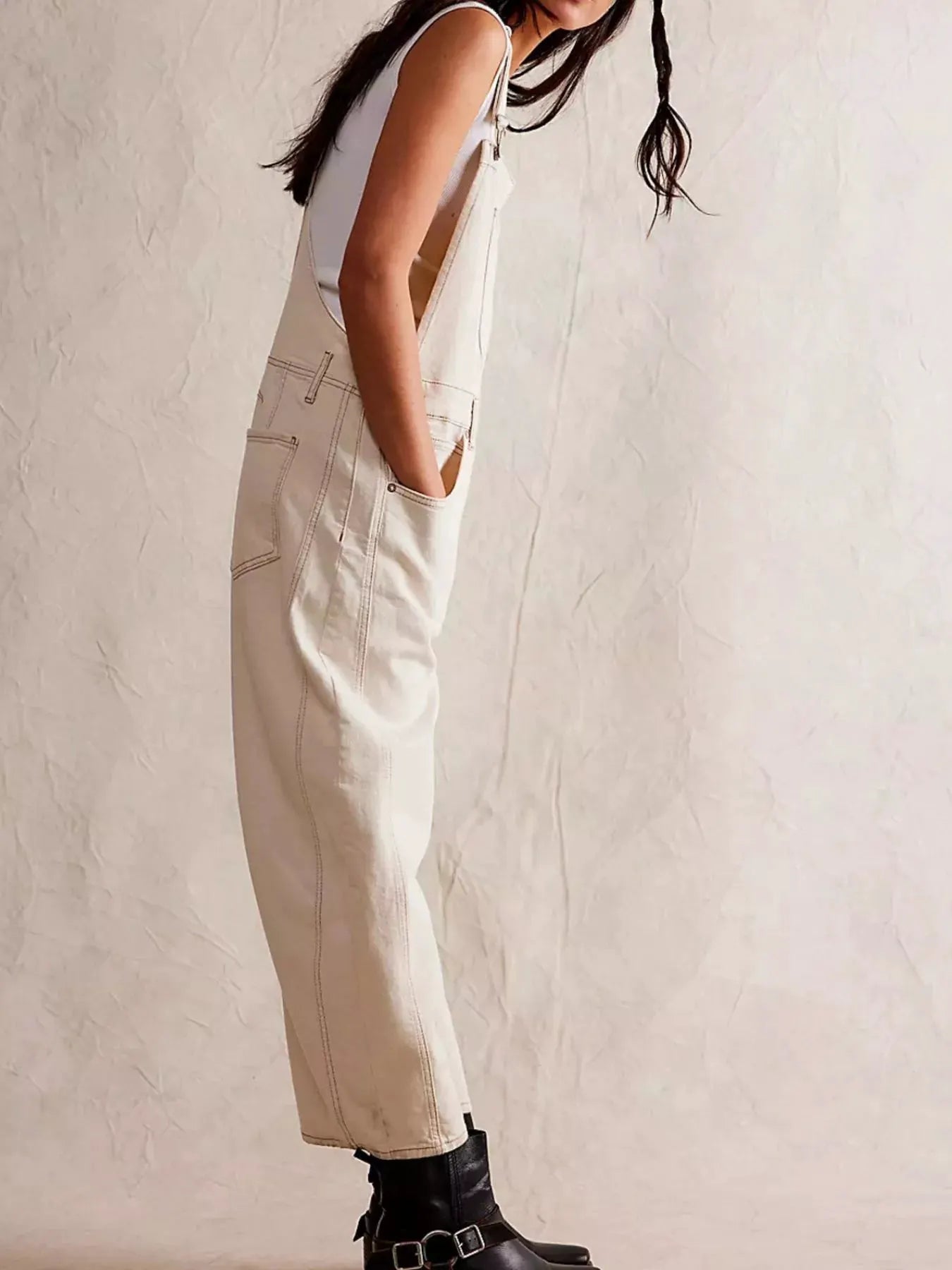 Wide Strap Wide Leg Denim Overalls by Partner Labels