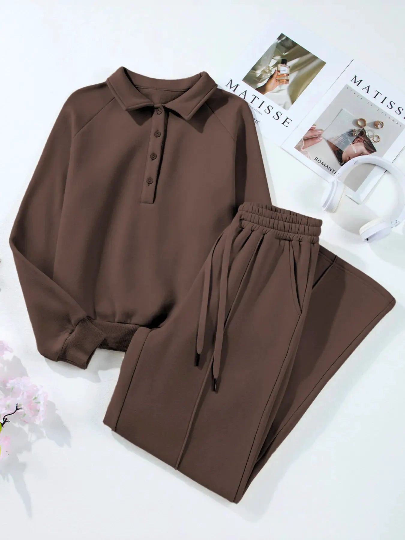 Collared Sweatshirt and High Waist Pants Active Set by Partner Label