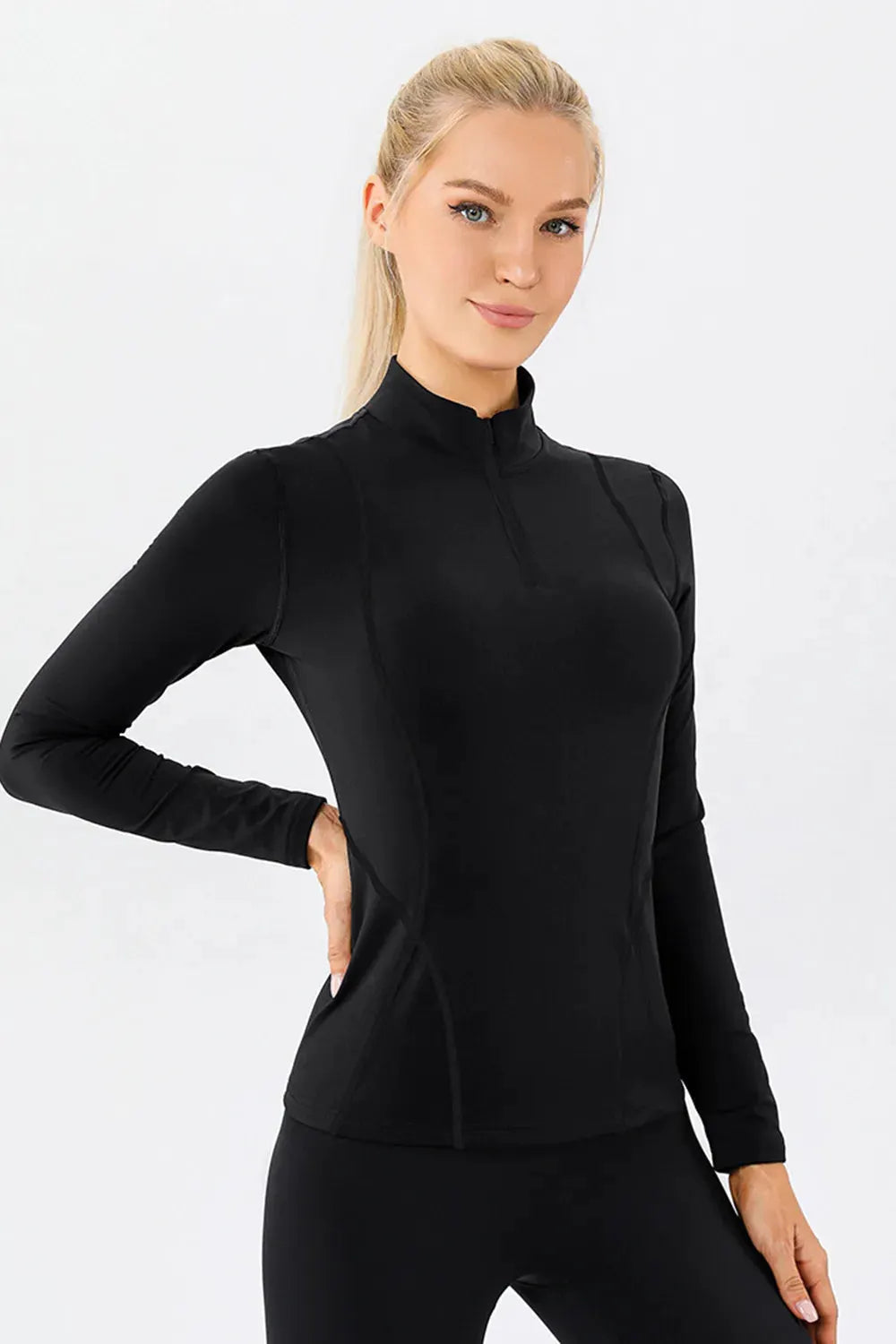 Mock Neck Quarter Zip Active T-Shirt by Partner Label