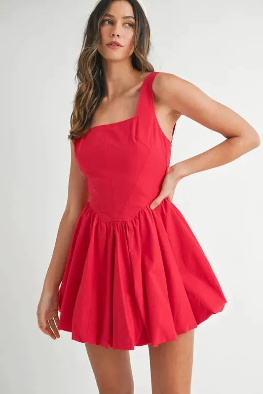 MABLE Poplin Square Neckline Bubble Mini Dress by MABLE