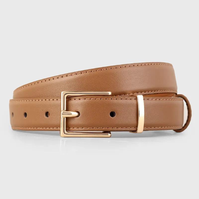 Leather Belt with Golden Buckle by Trendsi