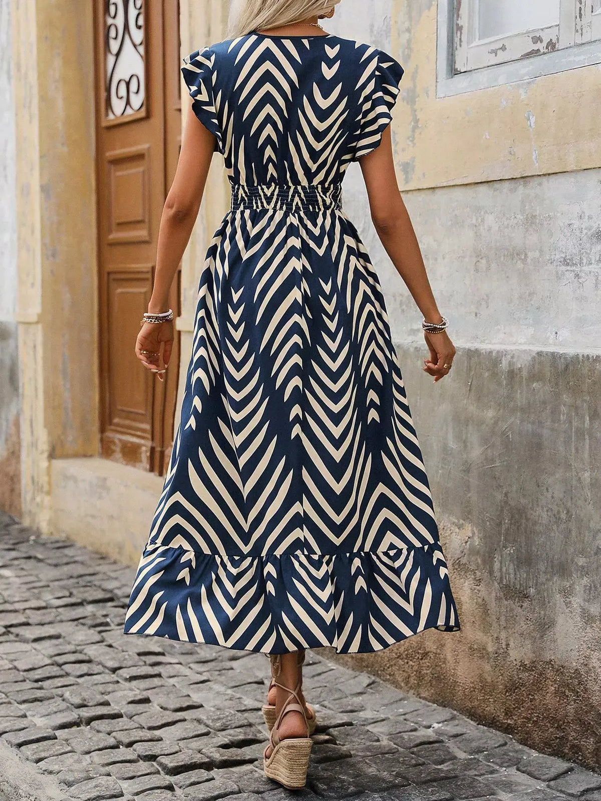 Ruffled Cap Sleeve Midi Dress by Partner Label