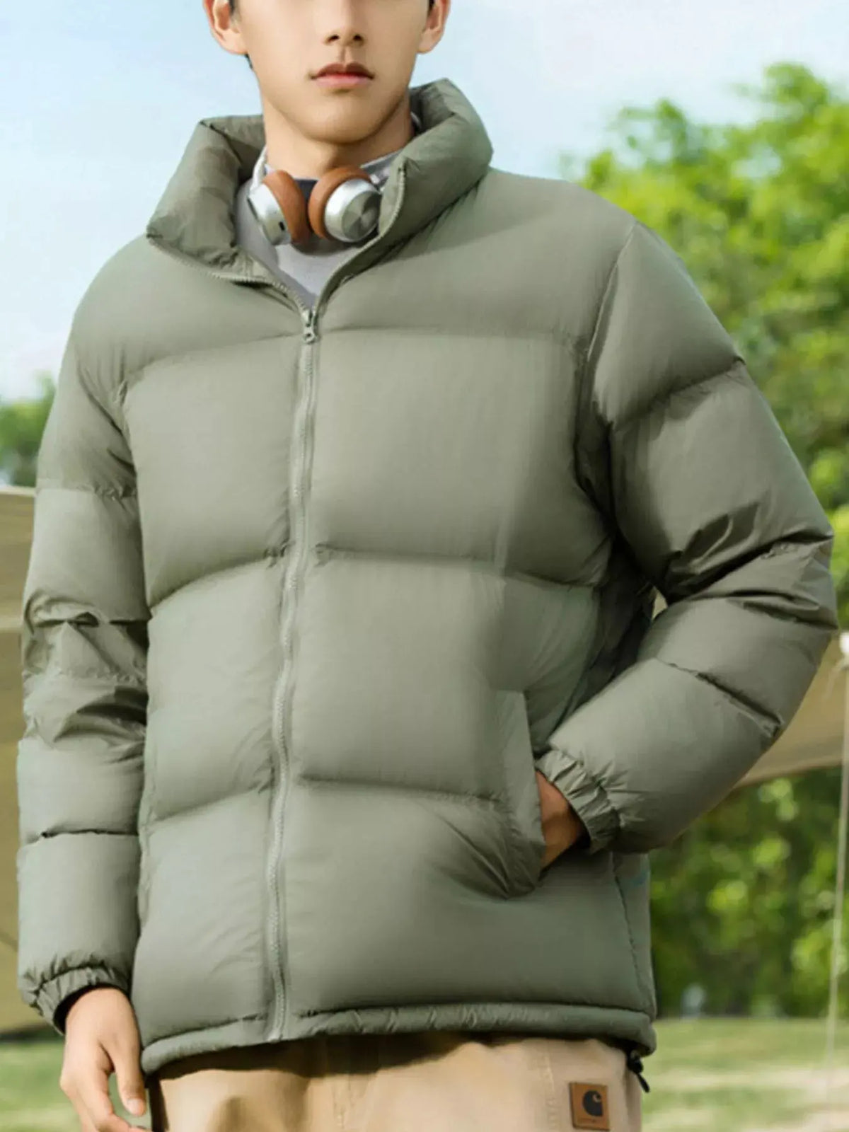 Men's Full Size Lightweight Packable Zip Up Puffer Jacket Plus Size by Partner Label