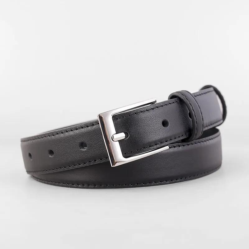 Classic Leather Skinny Belt with Silver Buckle by Trendsi