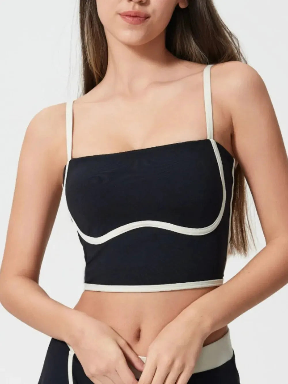 Millennia Contrast Trim Square Neck Active Cami with Detachable Chest Pads by Millennia