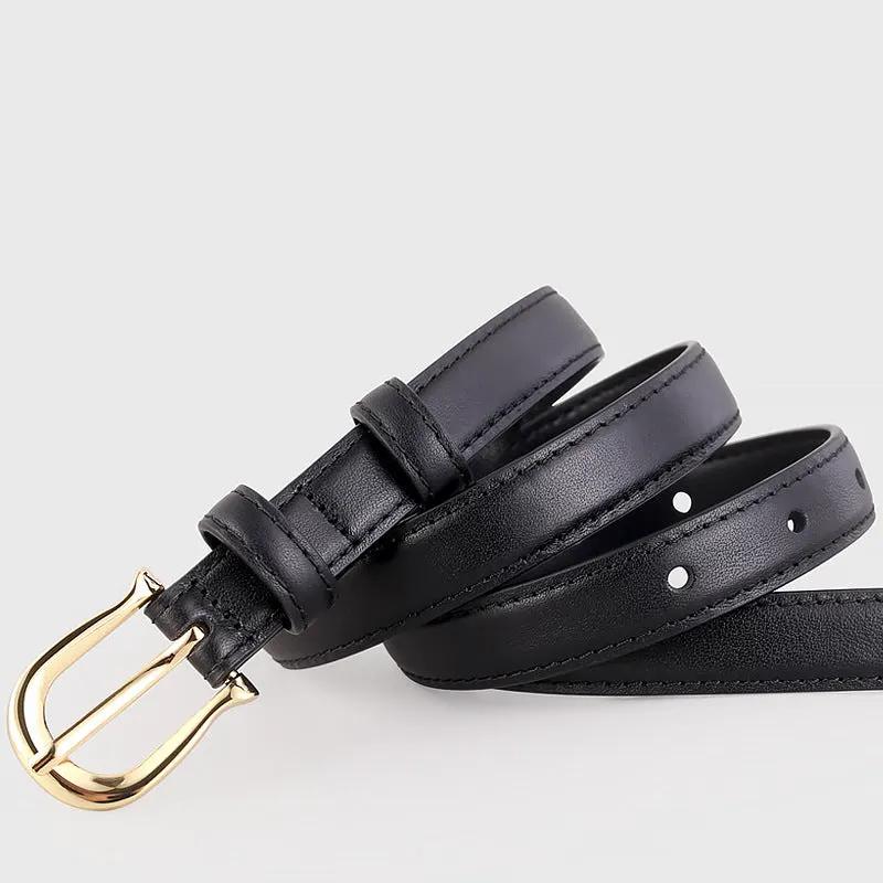Leather Belt with Golden Buckle by Trendsi