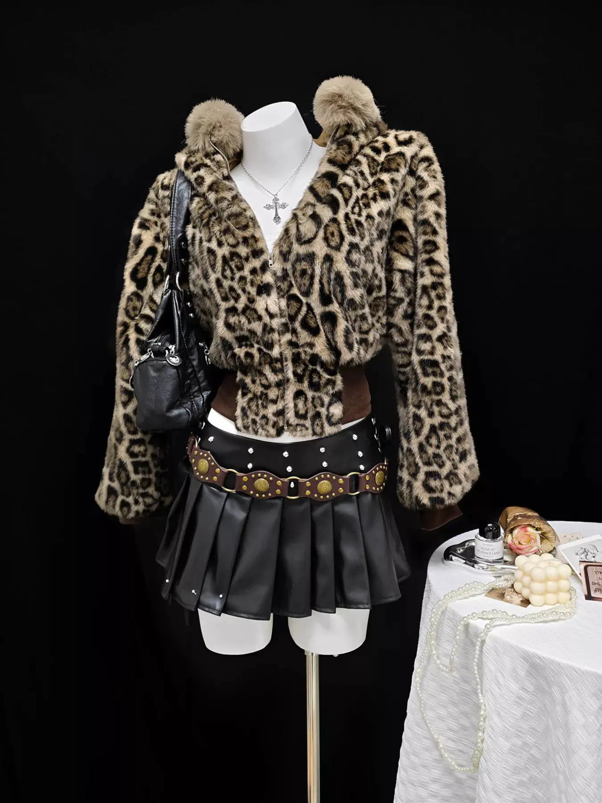 Leopard Faux Fur Hooded Outerwear by Partner Label
