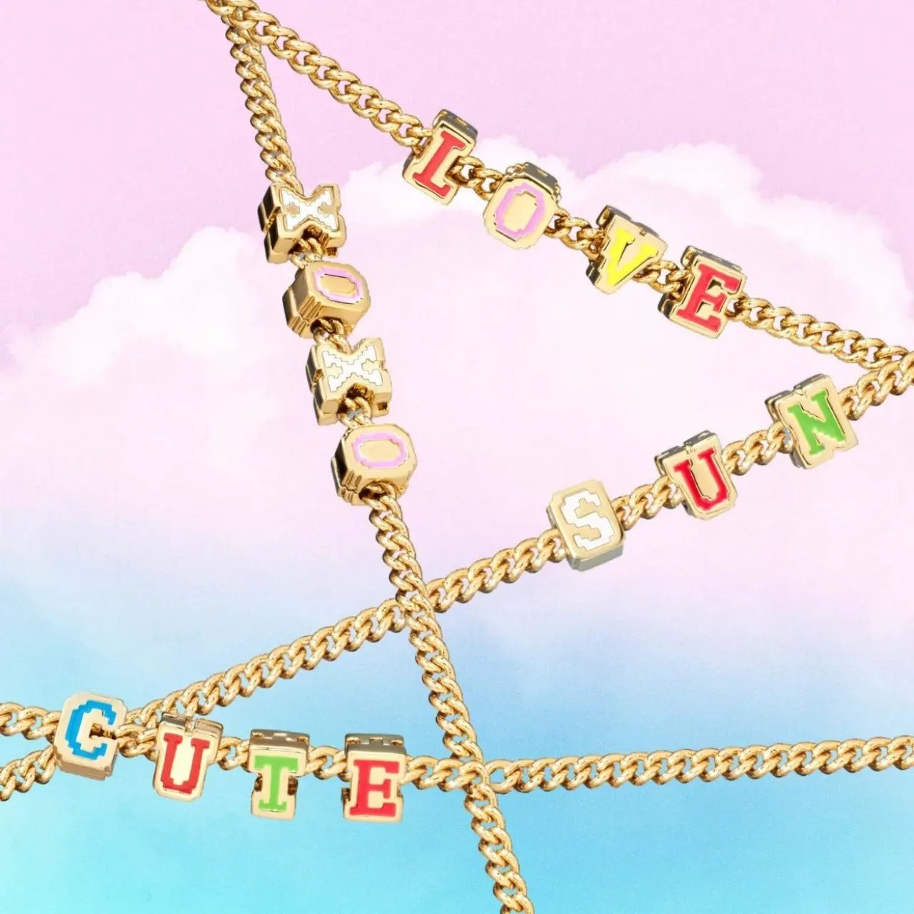 Female With Hearts Rainbow Letter Collarbone Necklace by Maiden-Art