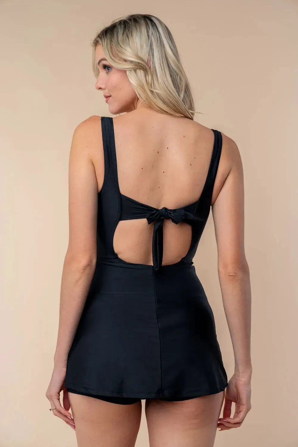 White Birch Full Size Sleeveless Tie Back Performance Knit Swim Dress by White Birch