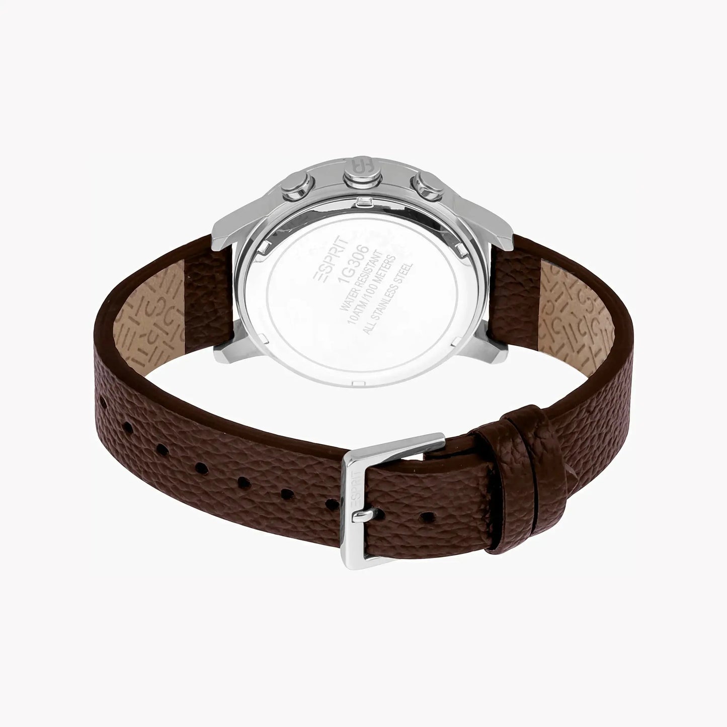 Esprit Men's Brown Leather Watch, Black Dial | Es1g081m0015 by ESPRIT