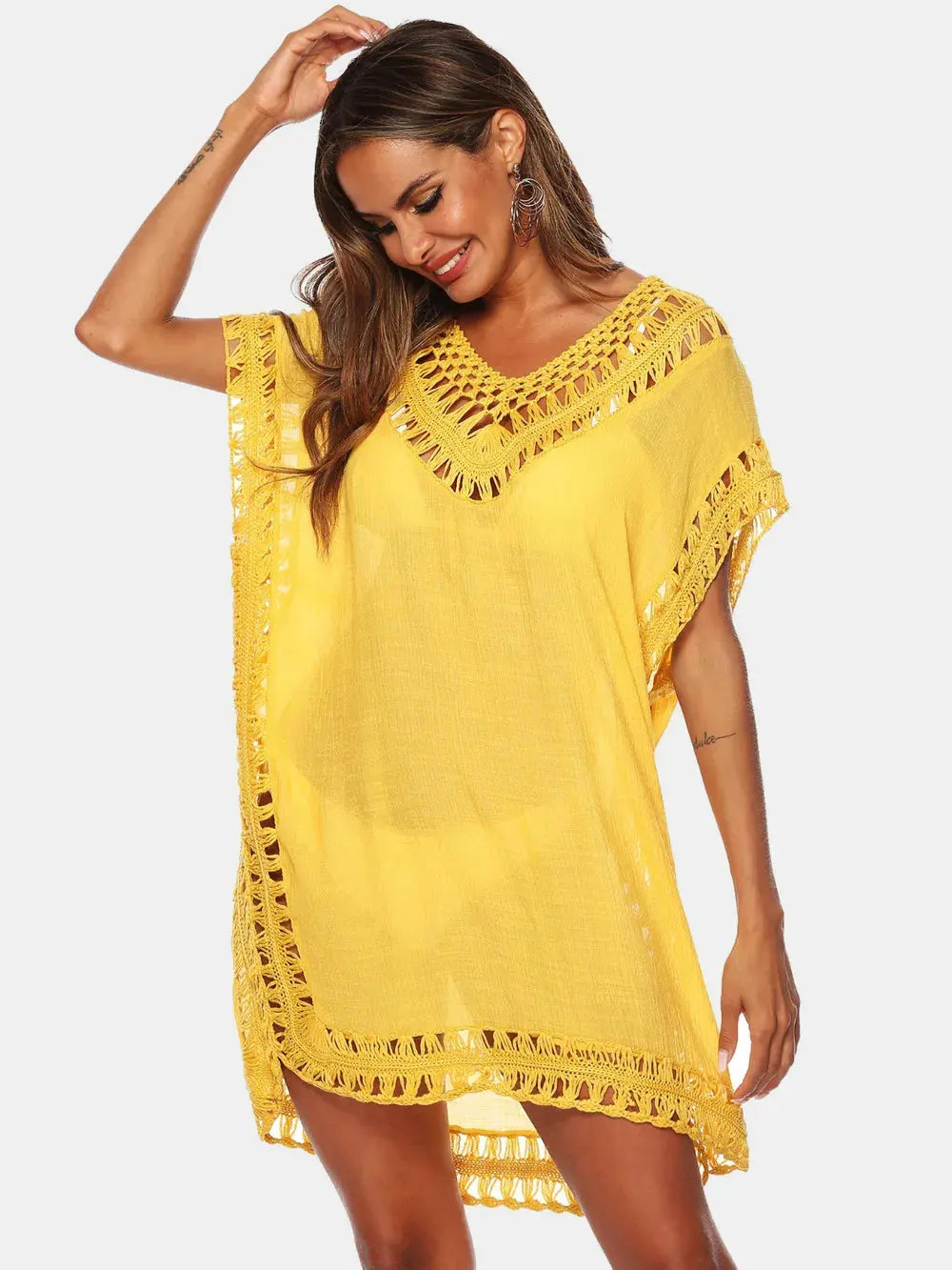 Cutout V-Neck Short Sleeve Cover-Up by Partner Labels