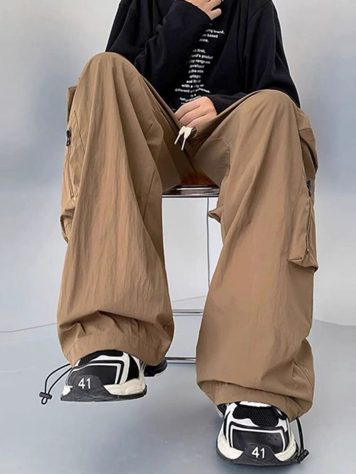 Men's Plus Size Loose Fit Cargo Pants with Drawstring by Partner Label