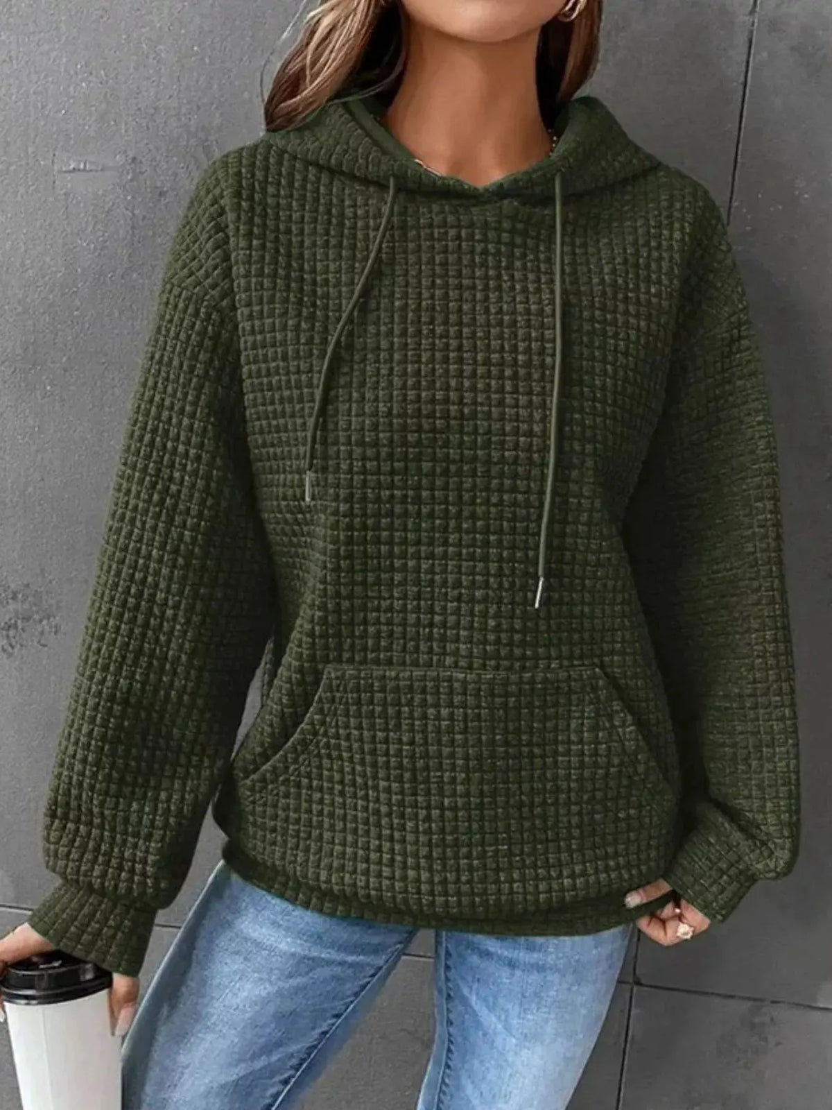Full Size Textured Kangaroo Pocket Hoodie Plus Size | Partner Labels Selection by Partner Label