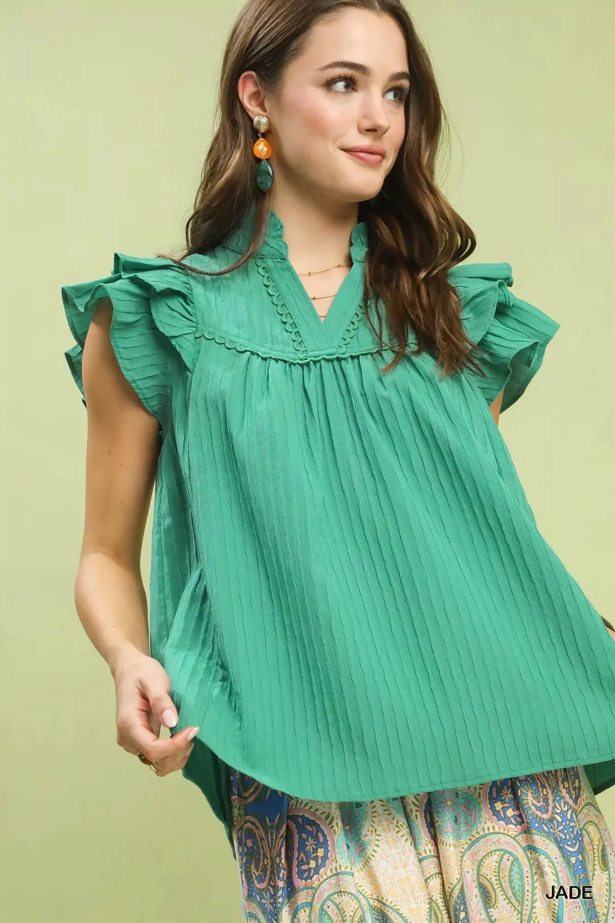 Umgee Ruffle Sleeve Textured Babydoll Blouse by Umgee