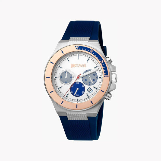 Just Cavalli Men's Blue Silicone Watch, Silver Dial | Jc1g139p0035 by JUST CAVALLI