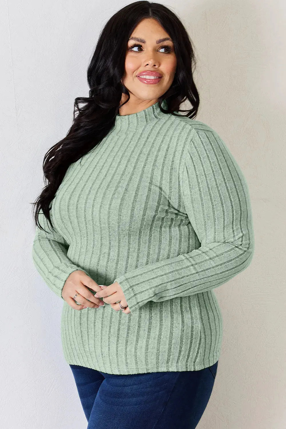Basic Bae Full Size Ribbed Mock Neck Long Sleeve T-Shirt by Basic Bae