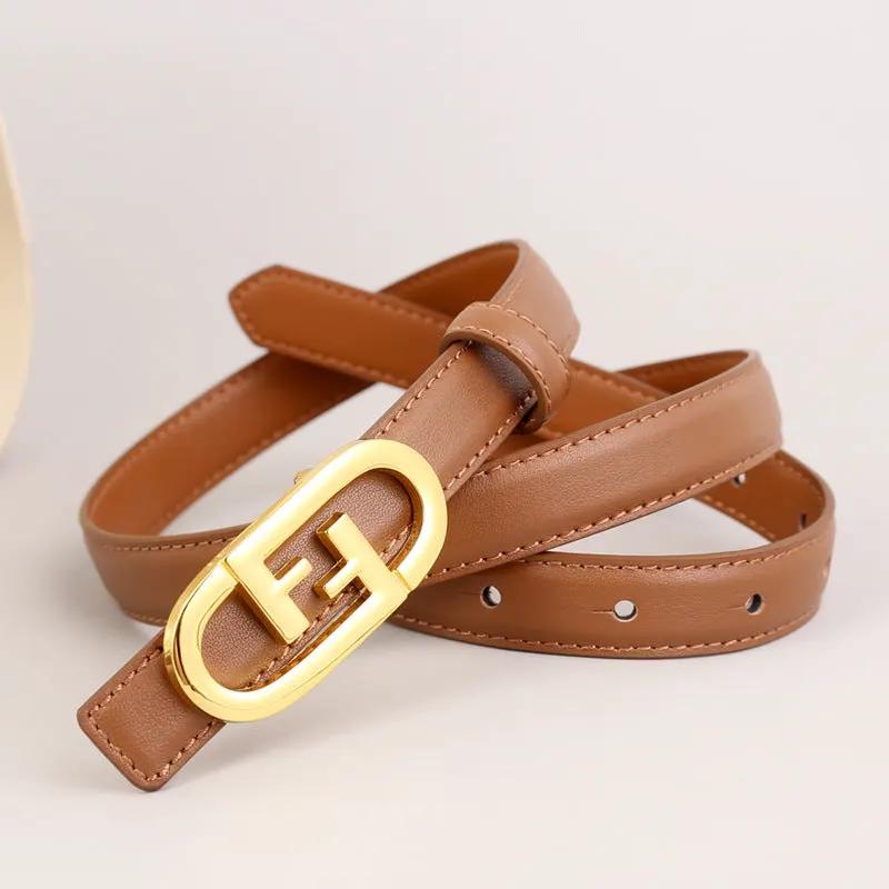 Leather Belt with Golden Buckle by Trendsi